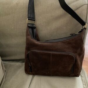 Giani Bernini Brown Suede Shoulder Bag with Zipper Pockets